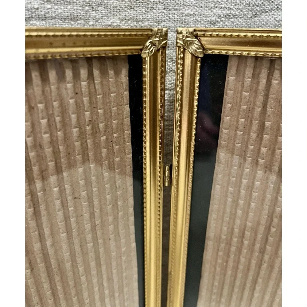 Vintage Gold Double Folding Picture Frame 8x10 Hinged Embossed Metal Tabletop